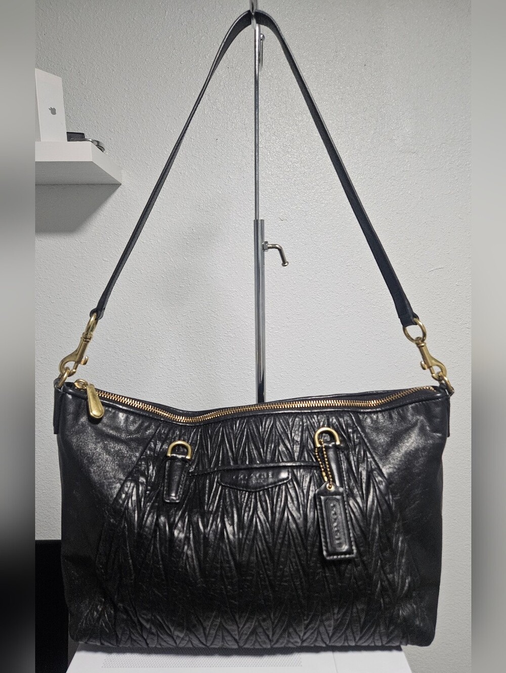 14' Coach Madison Gathered Leather Hobo shoulder bag.
